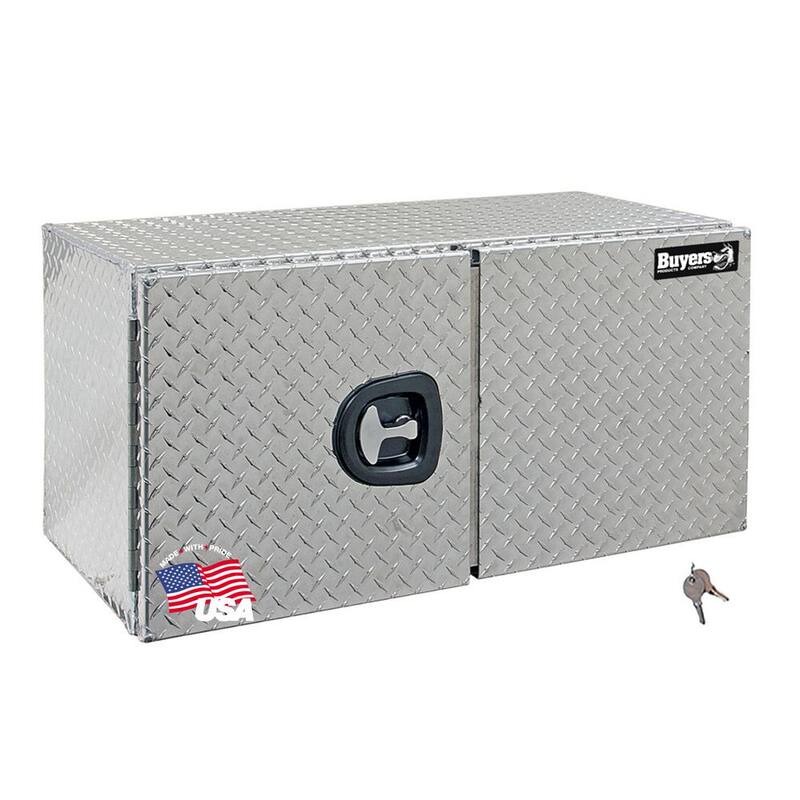 Buyers Products Company 18 in. x 18 in. x 48 in. Diamond Plate Tread Aluminum Underbody Truck Tool Box with Barn Door - 1705210