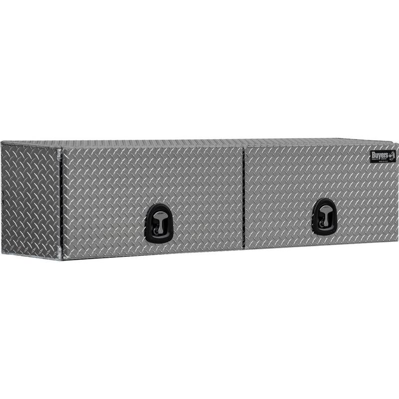 Buyers Products Company 16 in. x 13 in. x 72 in. Diamond Tread Aluminum Top Mount Truck Tool Box with Flip-Up Doors - 1701351