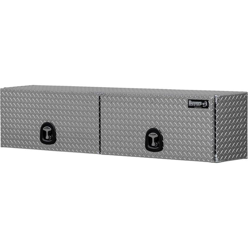 Buyers Products Company 16 in. x 13 in. x 72 in. Diamond Tread Aluminum Top Mount Truck Tool Box with Flip-Up Doors - 1701351