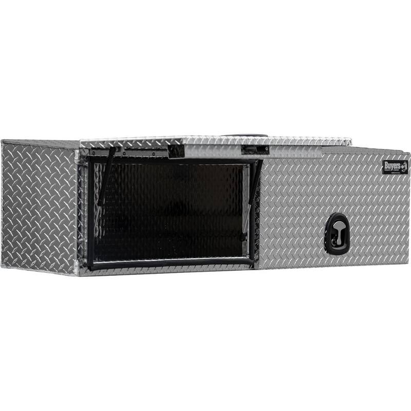 Buyers Products Company 16 in. x 13 in. x 72 in. Diamond Tread Aluminum Top Mount Truck Tool Box with Flip-Up Doors - 1701351
