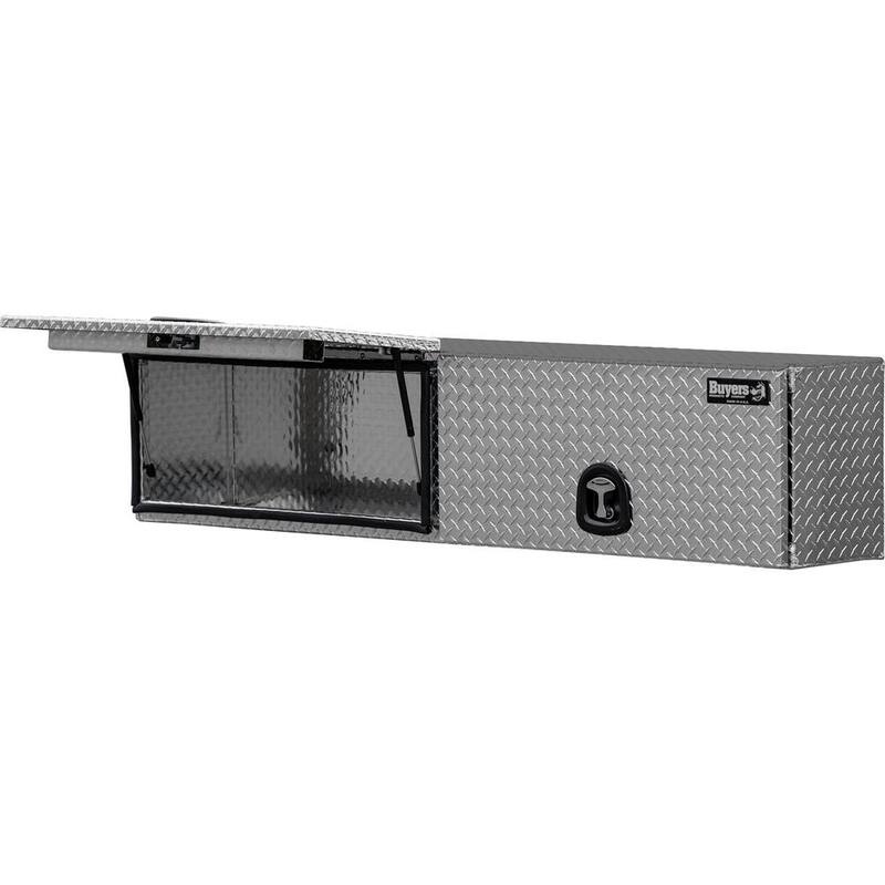 Buyers Products Company 16 in. x 13 in. x 72 in. Diamond Tread Aluminum Top Mount Truck Tool Box with Flip-Up Doors - 1701351