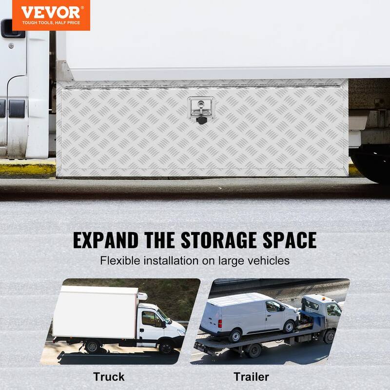 VEVOR 48 in. x 17 in. x 18 in. Underbody Truck Tool Box Aluminum Pickup Storage Box with Lock Keys Latch for Truck Van Trailer - CDK481718INCHFIYXV0