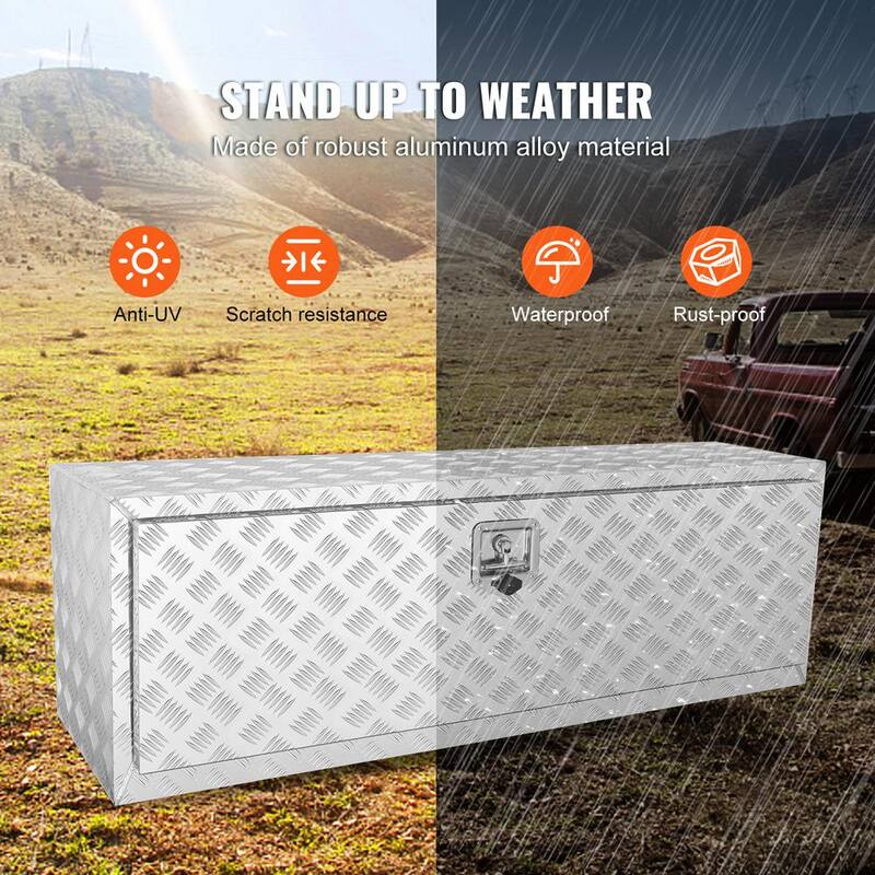 VEVOR 48 in. x 17 in. x 18 in. Underbody Truck Tool Box Aluminum Pickup Storage Box with Lock Keys Latch for Truck Van Trailer - CDK481718INCHFIYXV0