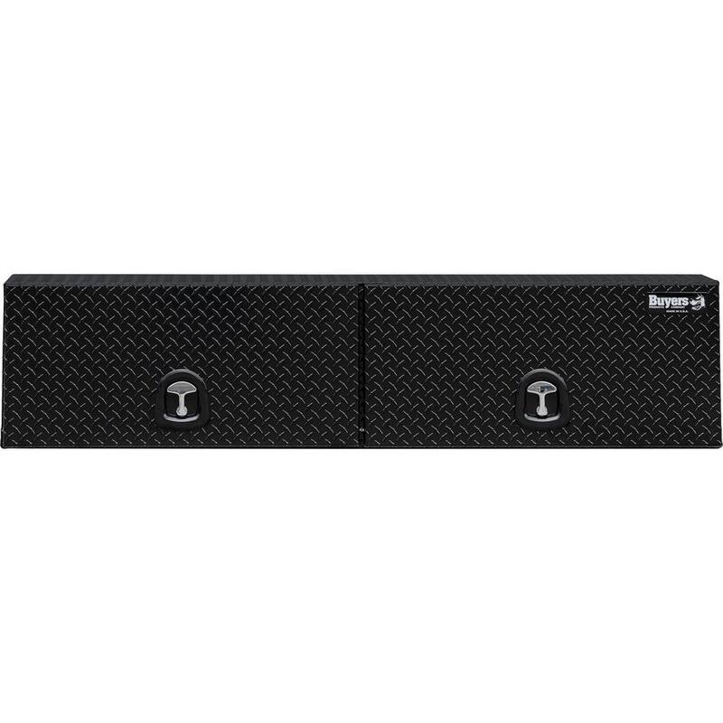 Buyers Products Company 18 in. x 16 in. x 90 in. Gloss Black Diamond Tread Aluminum Top Mount Truck Tool Box with Flip-Up Doors - 1721365