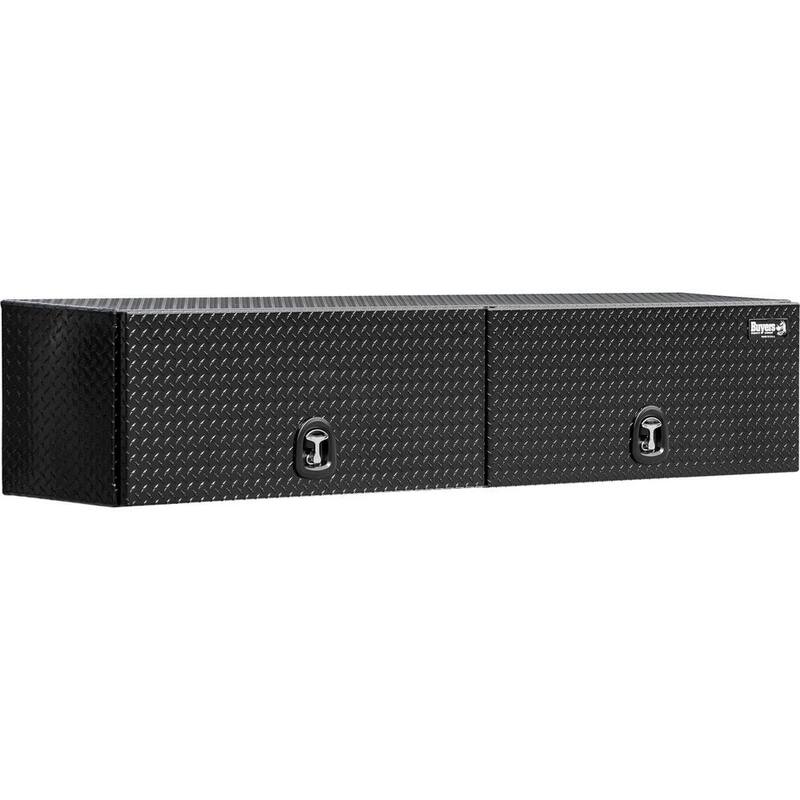 Buyers Products Company 18 in. x 16 in. x 90 in. Gloss Black Diamond Tread Aluminum Top Mount Truck Tool Box with Flip-Up Doors - 1721365