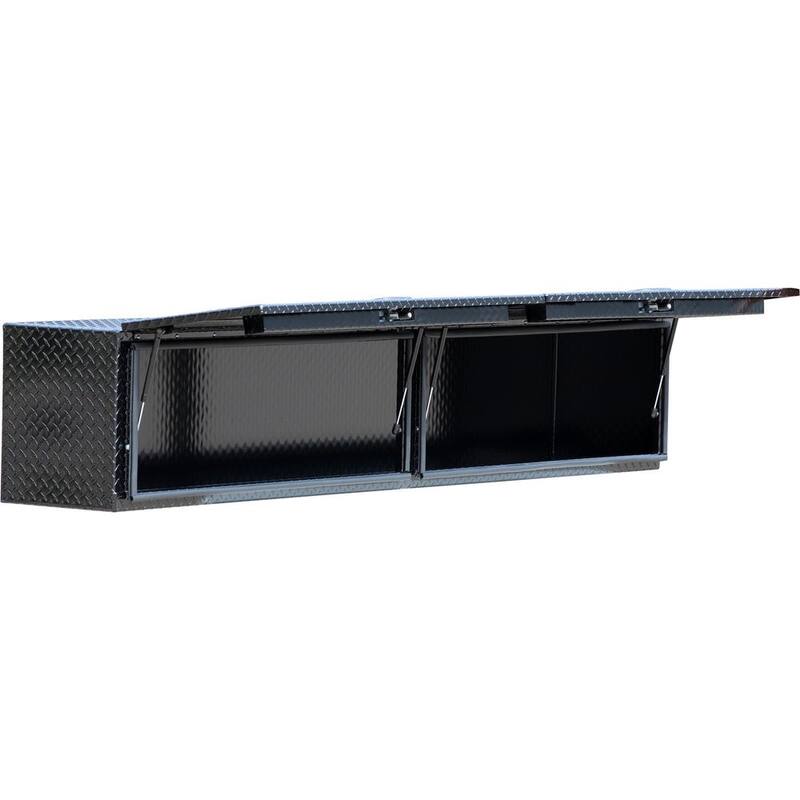 Buyers Products Company 18 in. x 16 in. x 90 in. Gloss Black Diamond Tread Aluminum Top Mount Truck Tool Box with Flip-Up Doors - 1721365