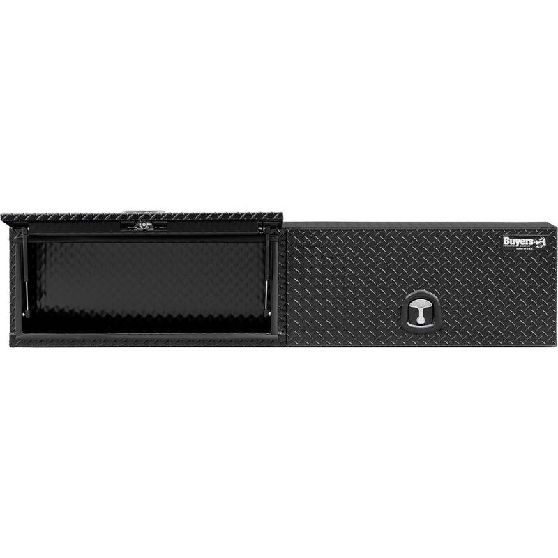 Buyers Products Company 18 in. x 16 in. x 90 in. Gloss Black Diamond Tread Aluminum Top Mount Truck Tool Box with Flip-Up Doors - 1721365