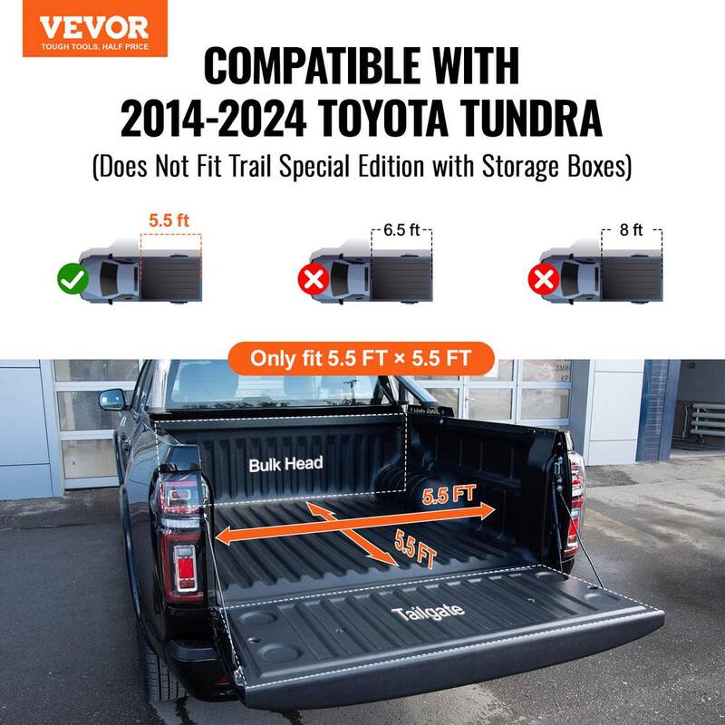 VEVOR Tri-Fold Truck Bed Tonneau Cover Compatible with 2014-2024 Toyota Tundra Fleetside 5.5 ft. Short Bed 2023,400lbs load - ZDSKCHBXGZDS8O2N7V9