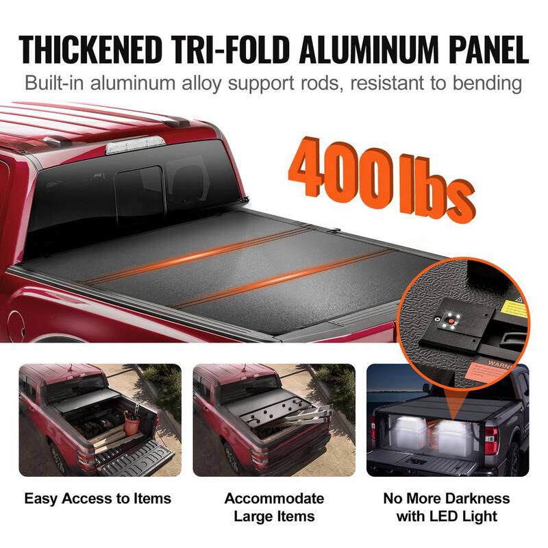 VEVOR Tri-Fold Truck Bed Tonneau Cover Compatible with 2014-2024 Toyota Tundra Fleetside 5.5 ft. Short Bed 2023,400lbs load - ZDSKCHBXGZDS8O2N7V9