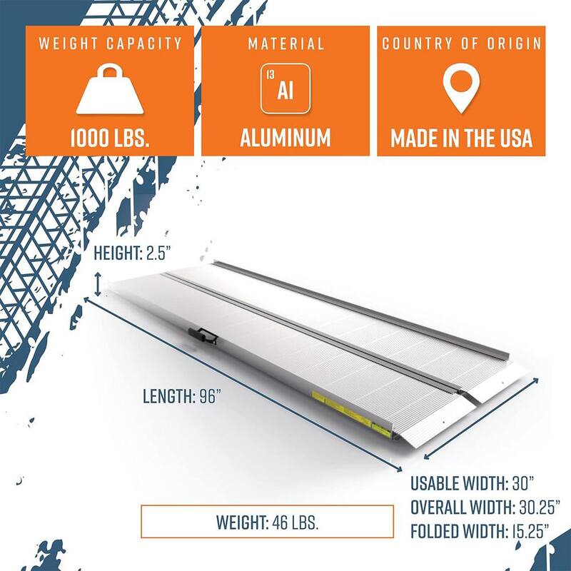 EZ-ACCESS Aluminum 8 ft. Single Fold Portable Loading Ramp in Silver - TRAVERSE SF08