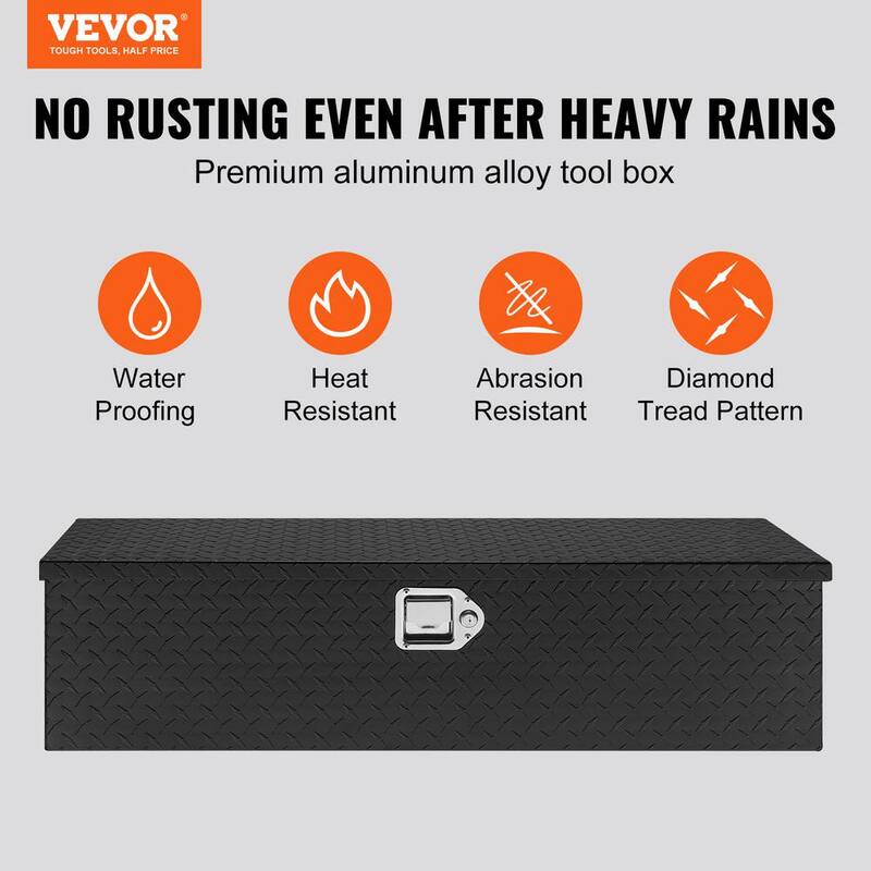 VEVOR 39 in. L x 13 in. W x 10 in. H Top Mount Truck Tool Box Aluminum Bar Tread Tool Box with 2 Keys for Pick Up Truck Bed - LCZXG39X13X10BIVQV0