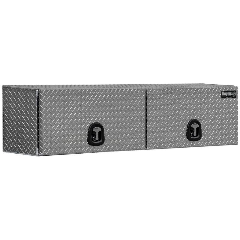 Buyers Products Company 18 in. x 16 in. x 88 in. Diamond Tread Aluminum Top Mount Truck Tool Box with Flip-Up Doors - 1701364