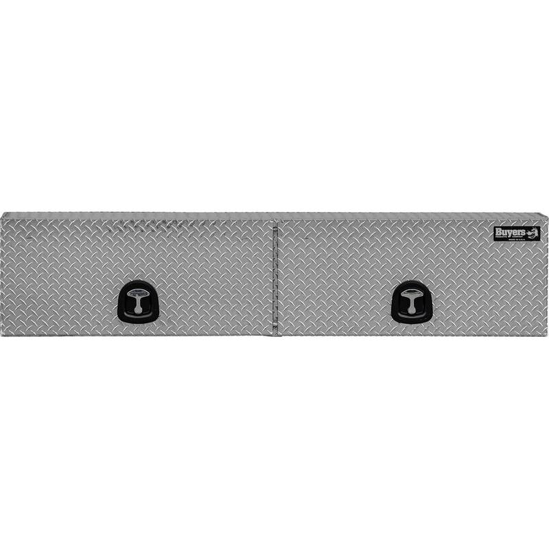 Buyers Products Company 18 in. x 16 in. x 88 in. Diamond Tread Aluminum Top Mount Truck Tool Box with Flip-Up Doors - 1701364