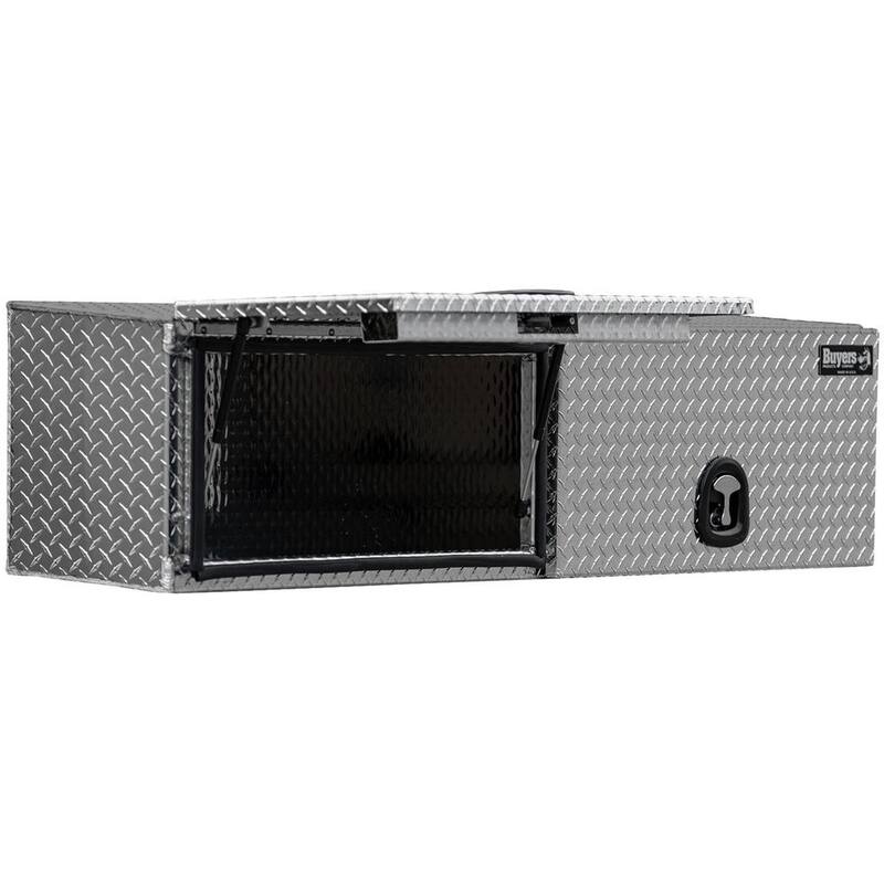Buyers Products Company 18 in. x 16 in. x 88 in. Diamond Tread Aluminum Top Mount Truck Tool Box with Flip-Up Doors - 1701364