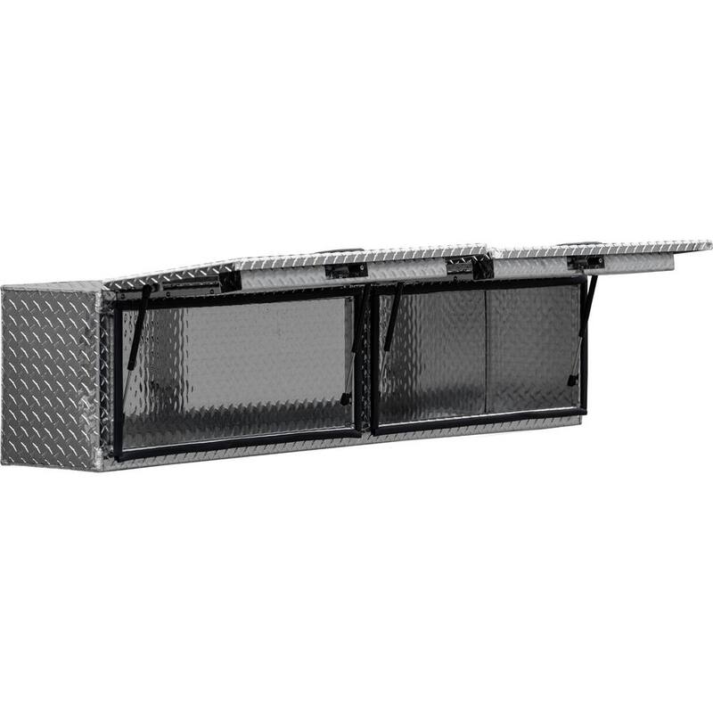 Buyers Products Company 18 in. x 16 in. x 88 in. Diamond Tread Aluminum Top Mount Truck Tool Box with Flip-Up Doors - 1701364