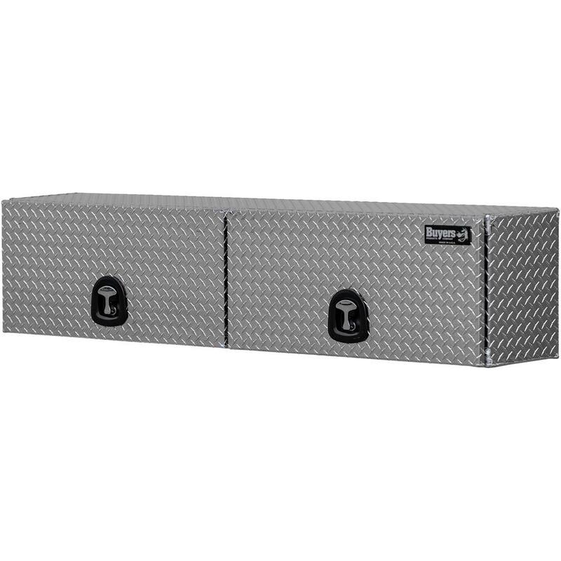 Buyers Products Company 18 in. x 16 in. x 88 in. Diamond Tread Aluminum Top Mount Truck Tool Box with Flip-Up Doors - 1701364