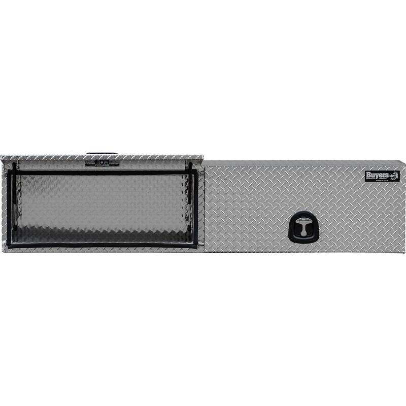 Buyers Products Company 18 in. x 16 in. x 88 in. Diamond Tread Aluminum Top Mount Truck Tool Box with Flip-Up Doors - 1701364