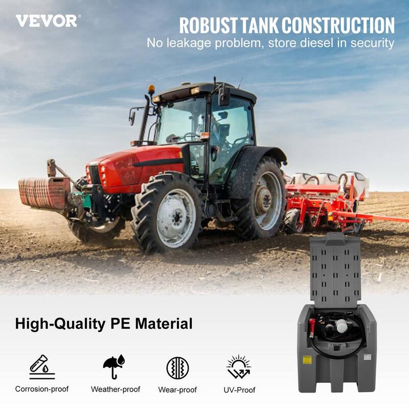 VEVOR Portable Diesel Tank, 58 Gal. Capacity and 10 GPM Flow Rate, Diesel Fuel Tank with 12V Electric Transfer Pump, Gray - SLYXJLBDDWC503G5EV0-730
