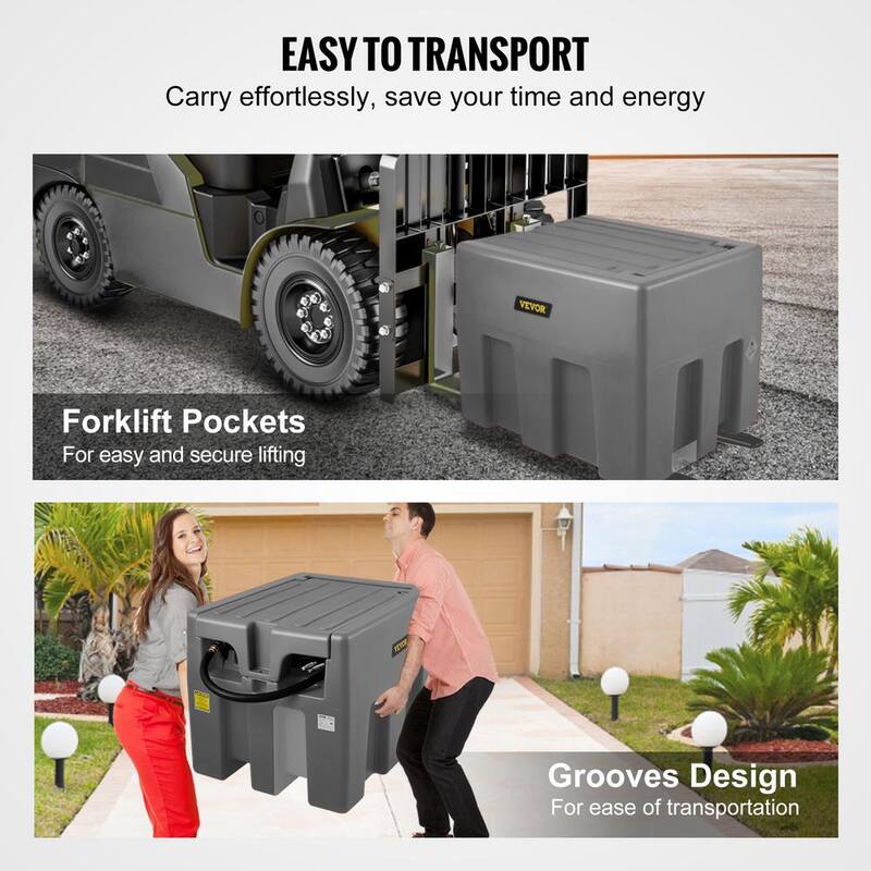 VEVOR Portable Diesel Tank, 58 Gal. Capacity and 10 GPM Flow Rate, Diesel Fuel Tank with 12V Electric Transfer Pump, Gray - SLYXJLBDDWC503G5EV0-730