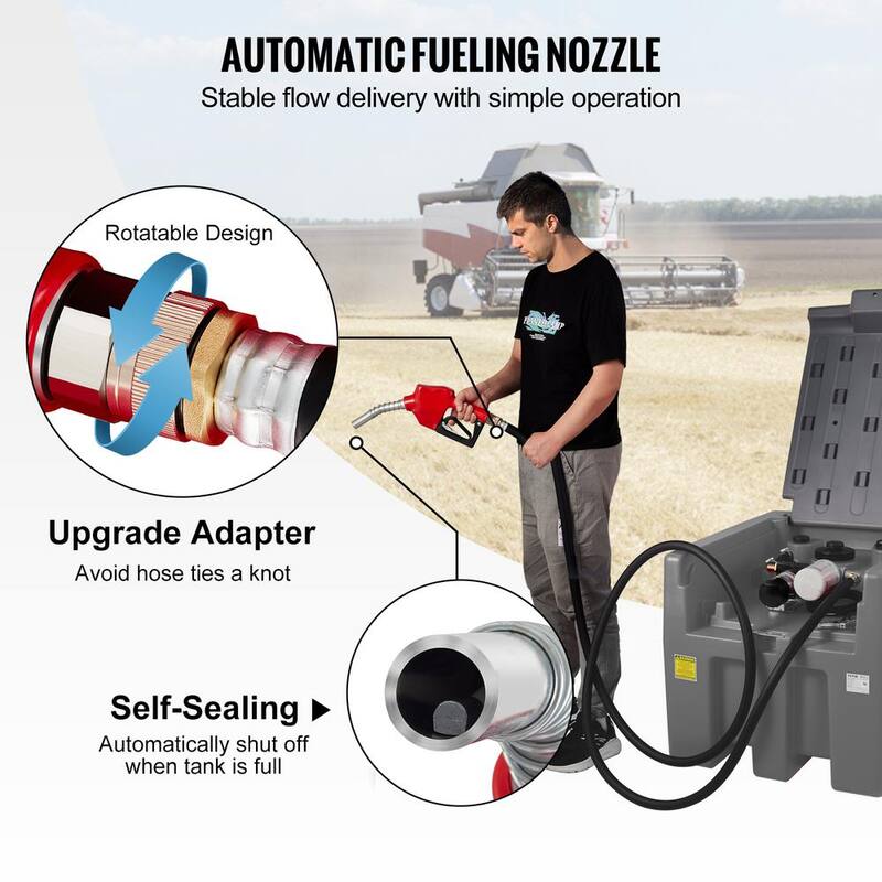 VEVOR Portable Diesel Tank, 58 Gal. Capacity and 10 GPM Flow Rate, Diesel Fuel Tank with 12V Electric Transfer Pump, Gray - SLYXJLBDDWC503G5EV0-730