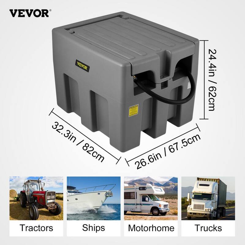 VEVOR Portable Diesel Tank, 58 Gal. Capacity and 10 GPM Flow Rate, Diesel Fuel Tank with 12V Electric Transfer Pump, Gray - SLYXJLBDDWC503G5EV0-730