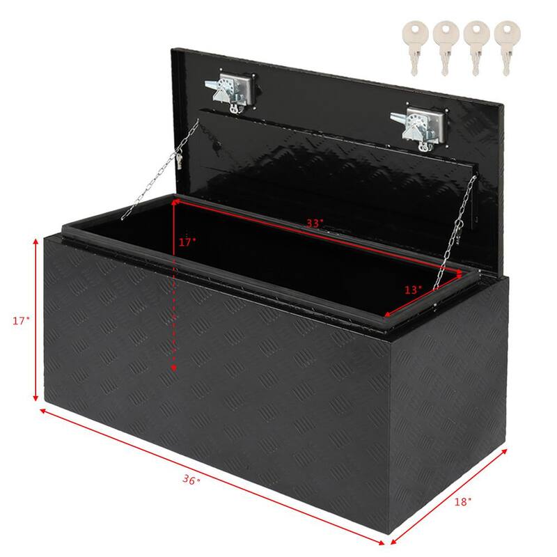 Karl home 36 in. Black Diamond Plate Aluminum Underbody Truck Tool Box Double Lock with Key - 663070966395