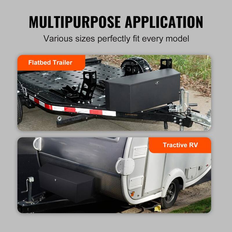 VEVOR Trailer Tongue Box, Carbon Steel Truck Tool Box Chest, Heavy Duty Trailer Box Storage with Lock and Keys, Utility Tool - T36X12X12INCHJ5V8V0-0711