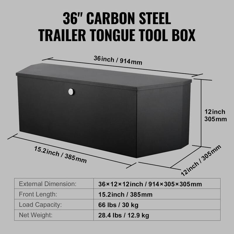 VEVOR Trailer Tongue Box, Carbon Steel Truck Tool Box Chest, Heavy Duty Trailer Box Storage with Lock and Keys, Utility Tool - T36X12X12INCHJ5V8V0-0711