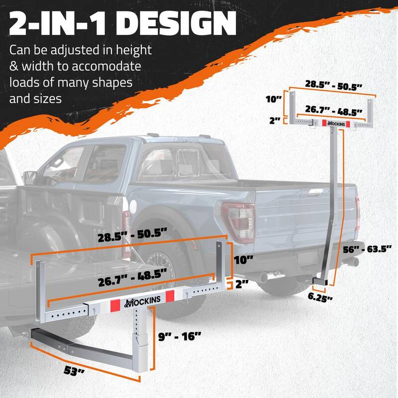 Mockins 2-in-1 Design Steel Pickup Truck Bed Extender with Ratchet Straps and 750 lbs. Capacity - MA-42