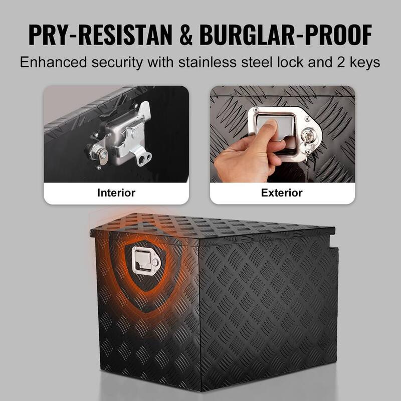VEVOR Trailer Tongue Box 33 in. L Aluminum Alloy Diamond Plate Truck Tool Box with Lock and Keys for Pickup, Truck RV, Black - T33X19X18INCH8Q94V0