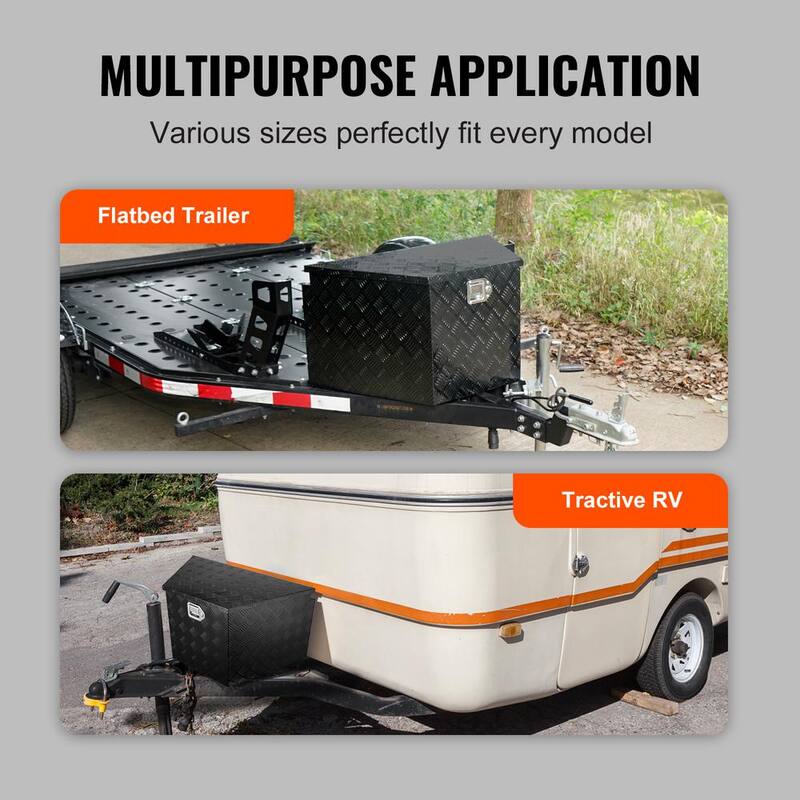 VEVOR Trailer Tongue Box 33 in. L Aluminum Alloy Diamond Plate Truck Tool Box with Lock and Keys for Pickup, Truck RV, Black - T33X19X18INCH8Q94V0