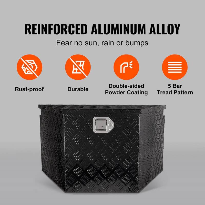 VEVOR Trailer Tongue Box 33 in. L Aluminum Alloy Diamond Plate Truck Tool Box with Lock and Keys for Pickup, Truck RV, Black - T33X19X18INCH8Q94V0