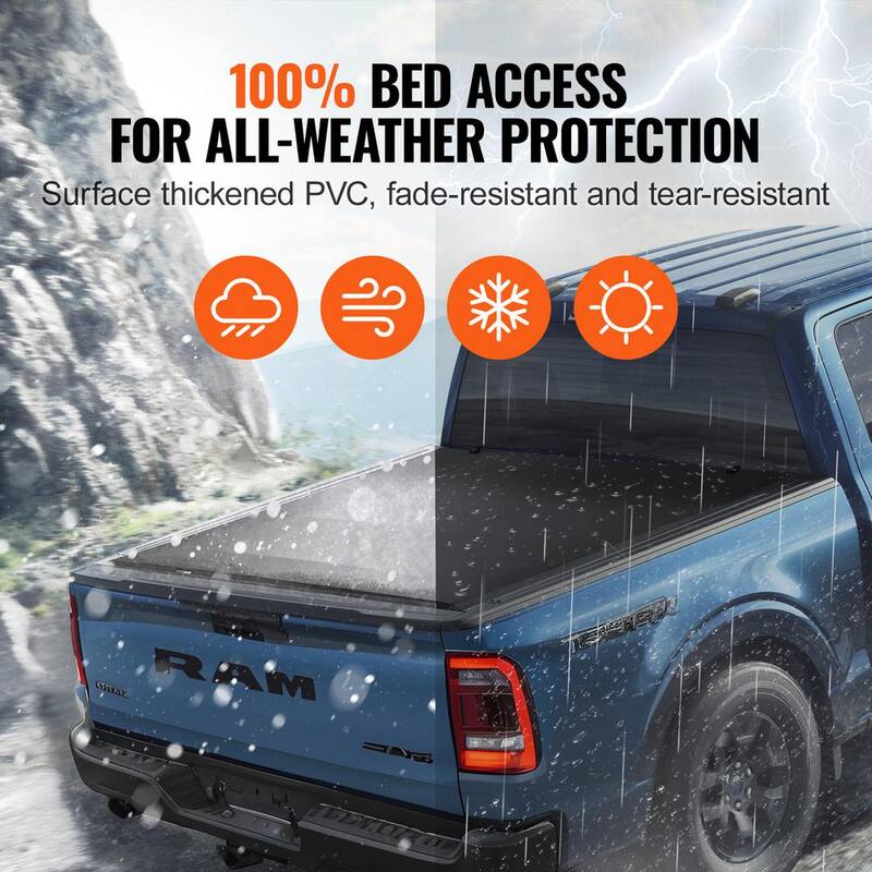 VEVOR Quad-Fold Truck Bed Tonneau Cover, Compatible with 2002-2024 Dodge Ram 1500 (Inclu. Classic & New), 2003-2024 Dodge - ZDSKCHBXGXZDS0LM8V0