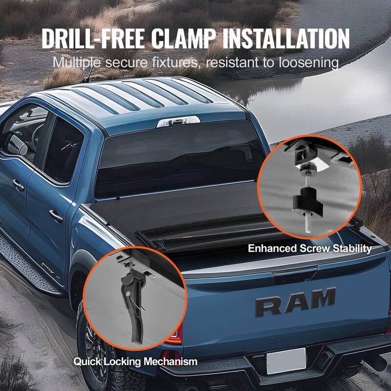 VEVOR Quad-Fold Truck Bed Tonneau Cover, Compatible with 2002-2024 Dodge Ram 1500 (Inclu. Classic & New), 2003-2024 Dodge - ZDSKCHBXGXZDS0LM8V0