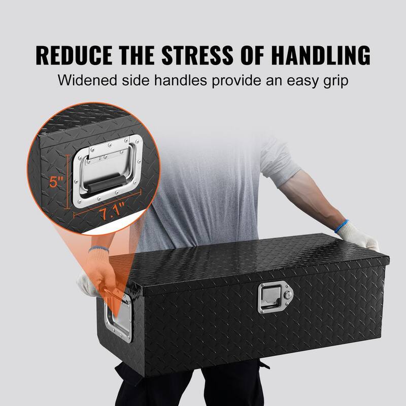 VEVOR 30 in. L x 13 in. W x 9.6 in. H Top Mount Truck Tool Box Aluminum Bar Tread Tool Box with 2 Key for Pick Up Truck, Black - LCZXG30X13X96UJDLV0