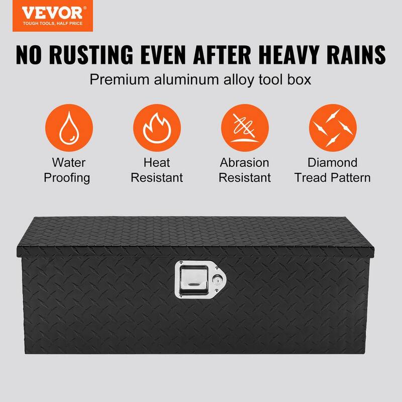 VEVOR 30 in. L x 13 in. W x 9.6 in. H Top Mount Truck Tool Box Aluminum Bar Tread Tool Box with 2 Key for Pick Up Truck, Black - LCZXG30X13X96UJDLV0