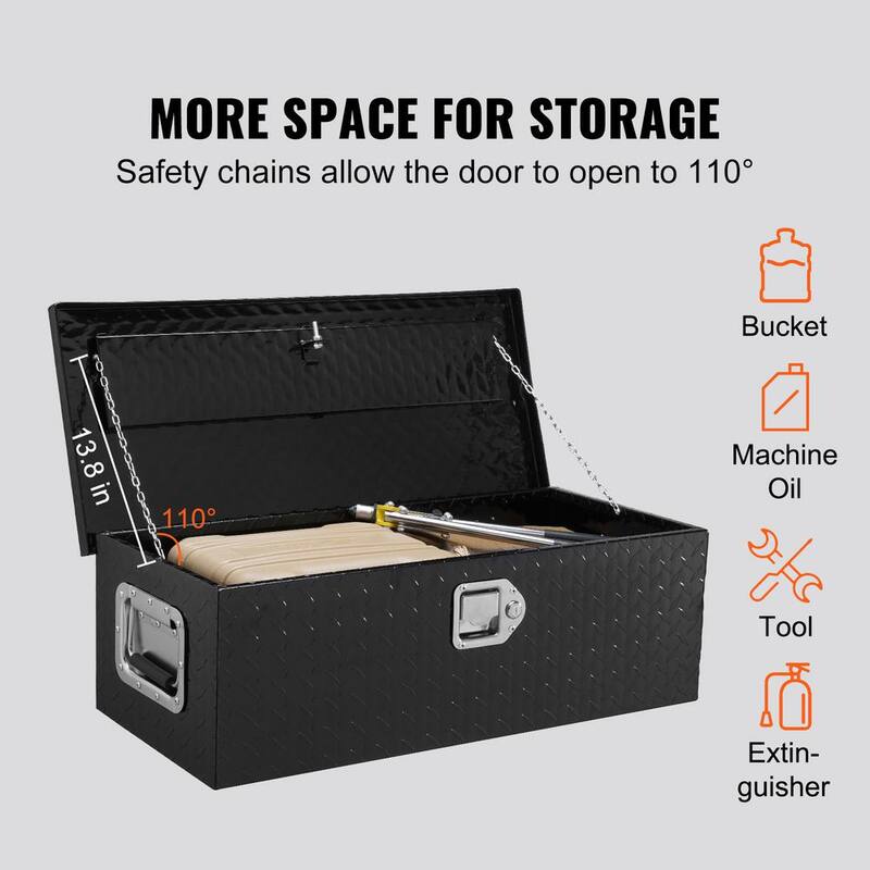 VEVOR 30 in. L x 13 in. W x 9.6 in. H Top Mount Truck Tool Box Aluminum Bar Tread Tool Box with 2 Key for Pick Up Truck, Black - LCZXG30X13X96UJDLV0