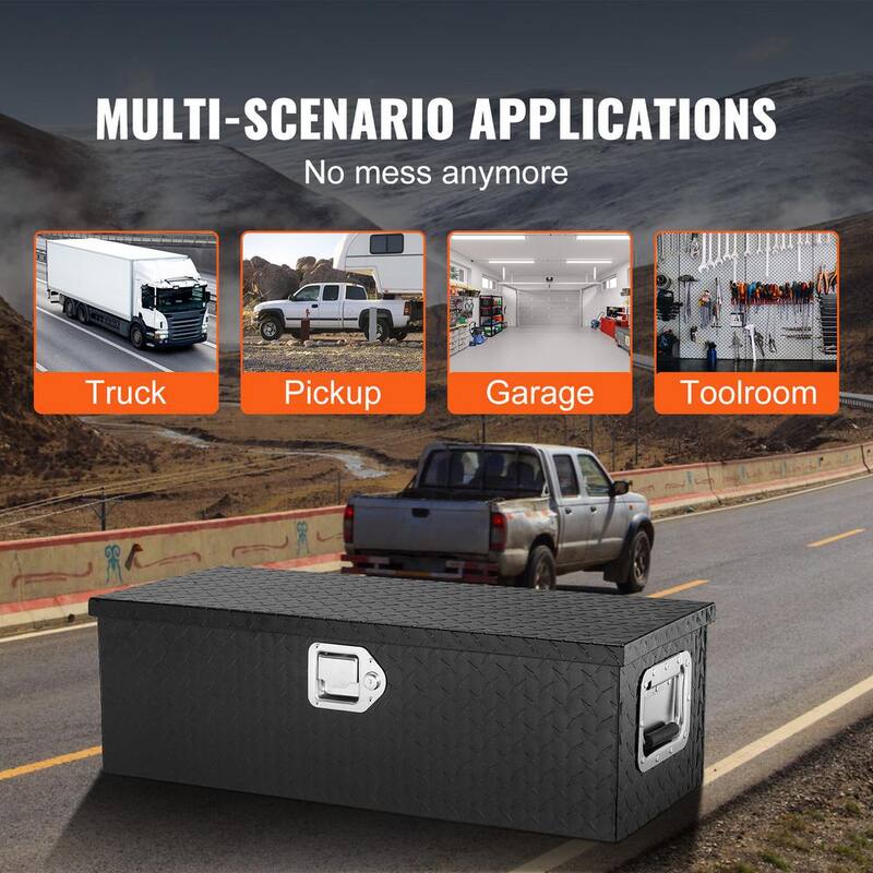 VEVOR 30 in. L x 13 in. W x 9.6 in. H Top Mount Truck Tool Box Aluminum Bar Tread Tool Box with 2 Key for Pick Up Truck, Black - LCZXG30X13X96UJDLV0