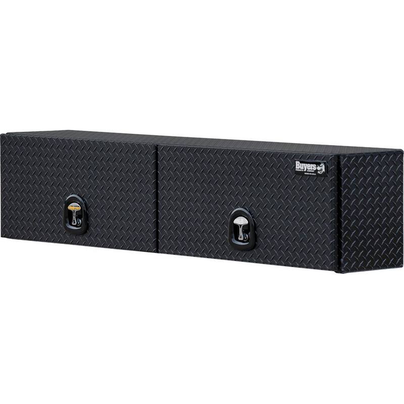 Buyers Products Company 18 in. x 16 in. x 90 in. Matte Black Diamond Tread Aluminum Top Mount Truck Tool Box with Flip-Up Doors - 1722365