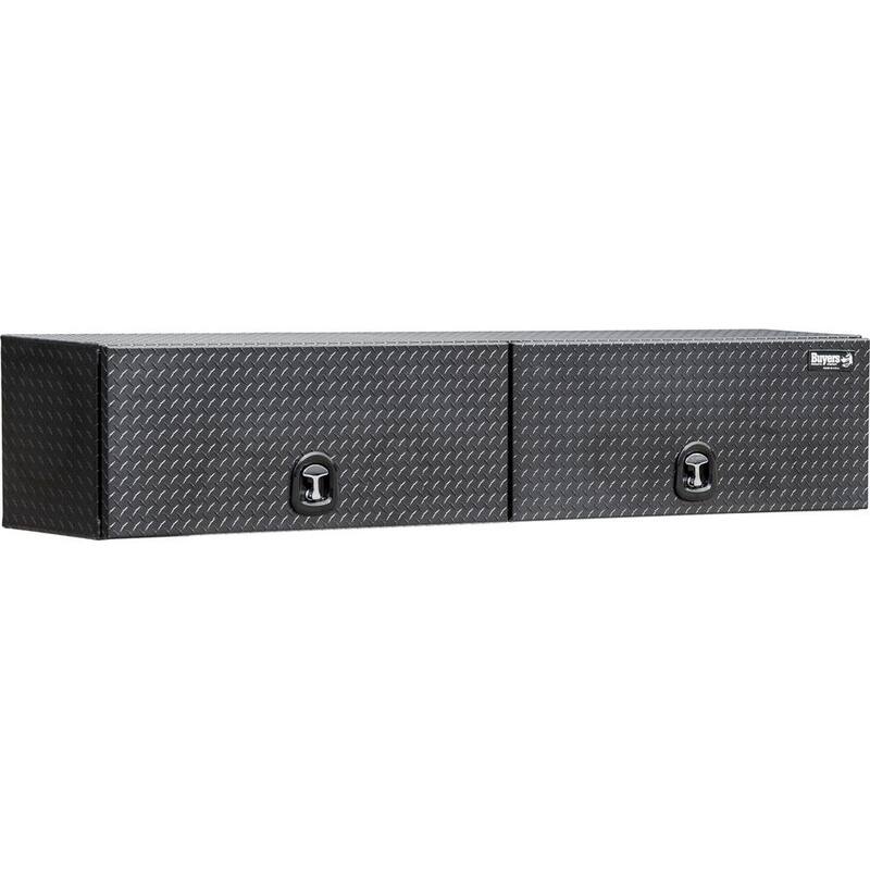 Buyers Products Company 18 in. x 16 in. x 90 in. Matte Black Diamond Tread Aluminum Top Mount Truck Tool Box with Flip-Up Doors - 1722365