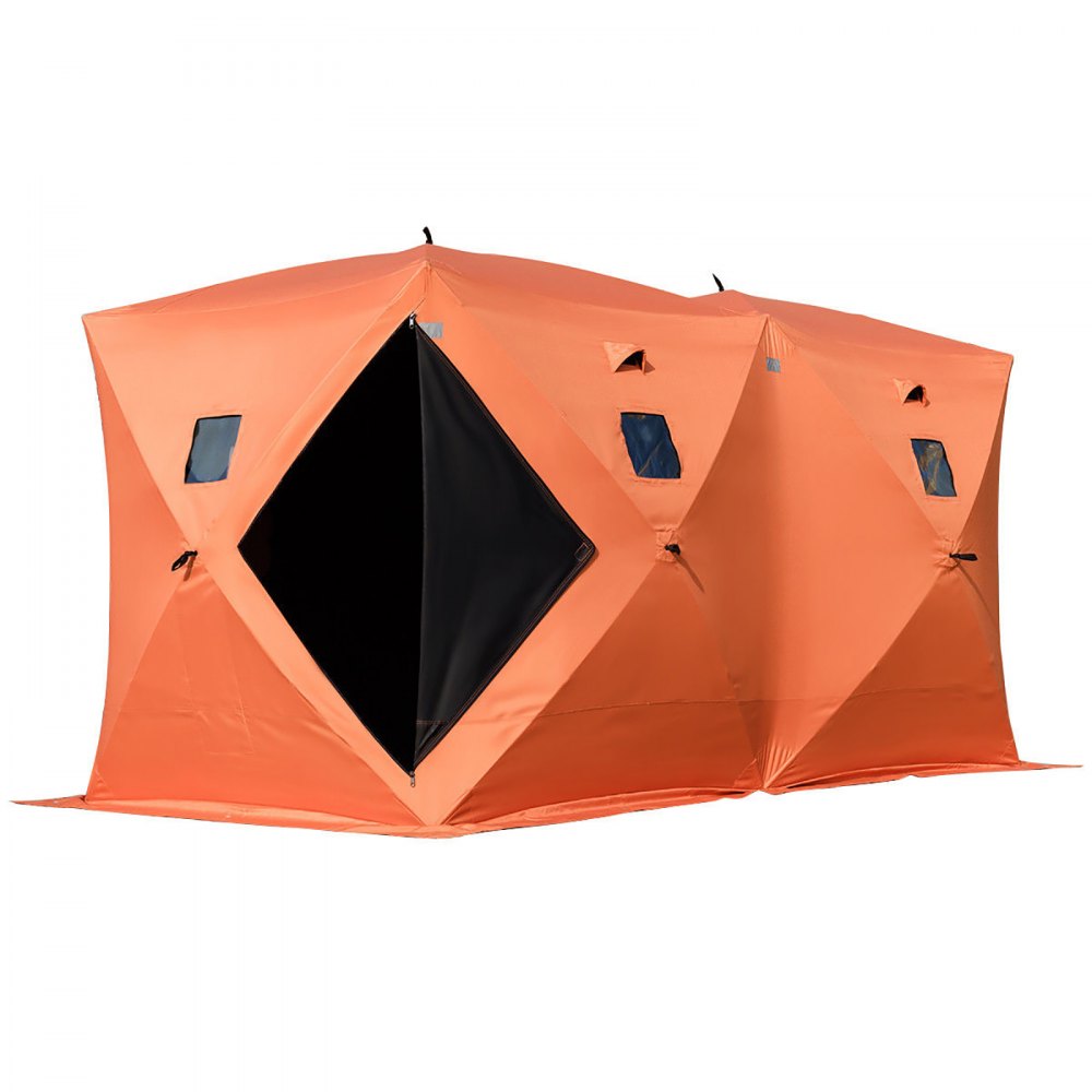 VEVOR 8 Person Ice Fishing Shelter, Pop-Up Portable Insulated Ice Fishing Tent, Waterproof Oxford Fabric Orange - BDZP360X180X205CMV0