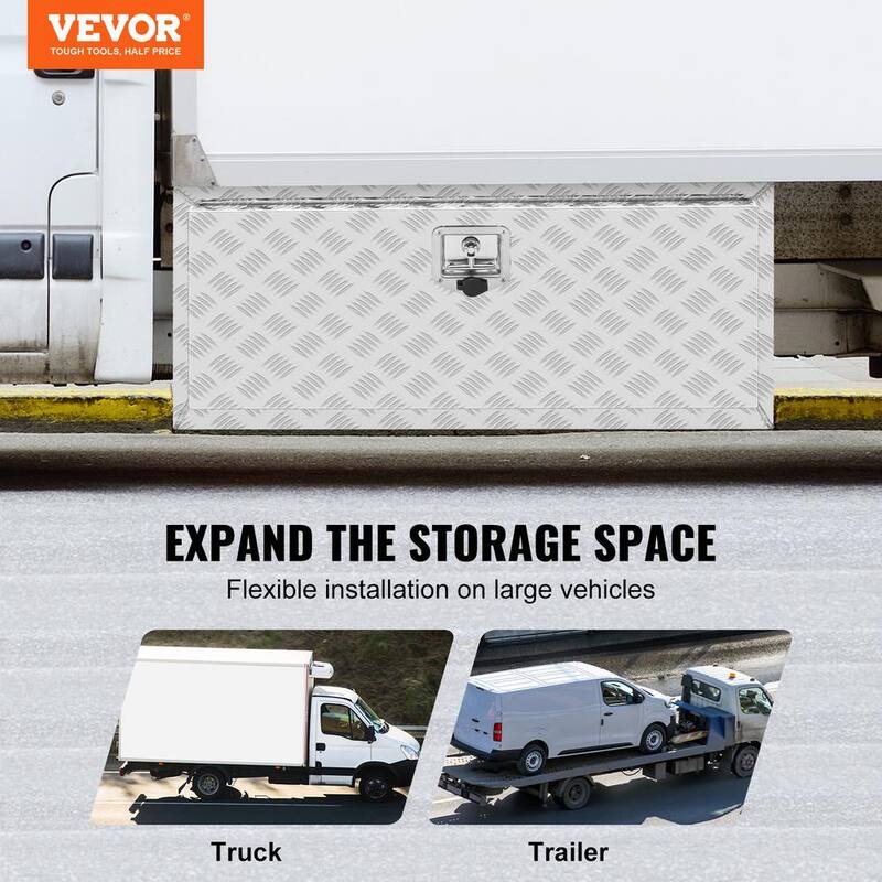 VEVOR 36 in. x 17 in. x 18 in. Underbody Truck Tool Box Aluminum Pickup Storage Box with Lock Keys Latch for Truck Van Trailer - CDK361718INCHPTVPV0