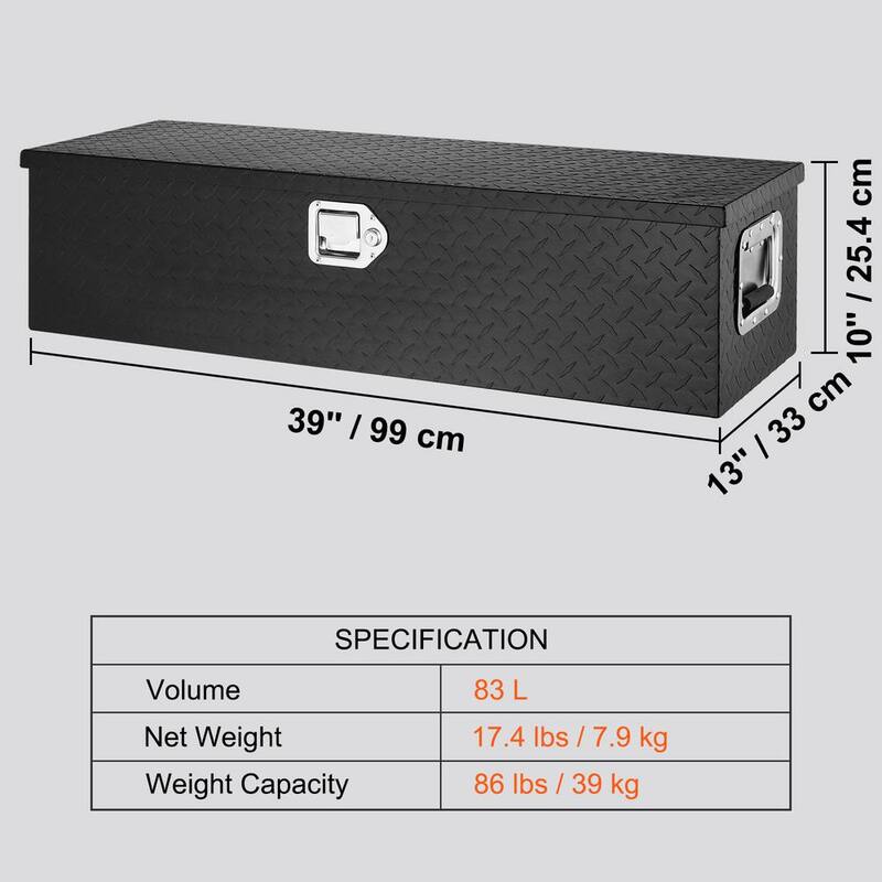 SKYSHALO Heavy Duty Aluminum Truck Bed Tool Box Diamond Plate Tool Box with Side Handle and Lock Keys, Storage Truck Tool Box - LCZXG39X13X10BIVQV0-0718