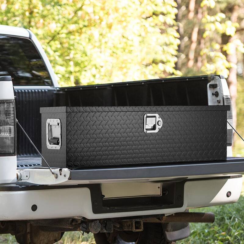 SKYSHALO Heavy Duty Aluminum Truck Bed Tool Box Diamond Plate Tool Box with Side Handle and Lock Keys, Storage Truck Tool Box - LCZXG39X13X10BIVQV0-0718