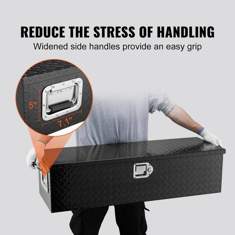 SKYSHALO Heavy Duty Aluminum Truck Bed Tool Box Diamond Plate Tool Box with Side Handle and Lock Keys, Storage Truck Tool Box - LCZXG39X13X10BIVQV0-0718