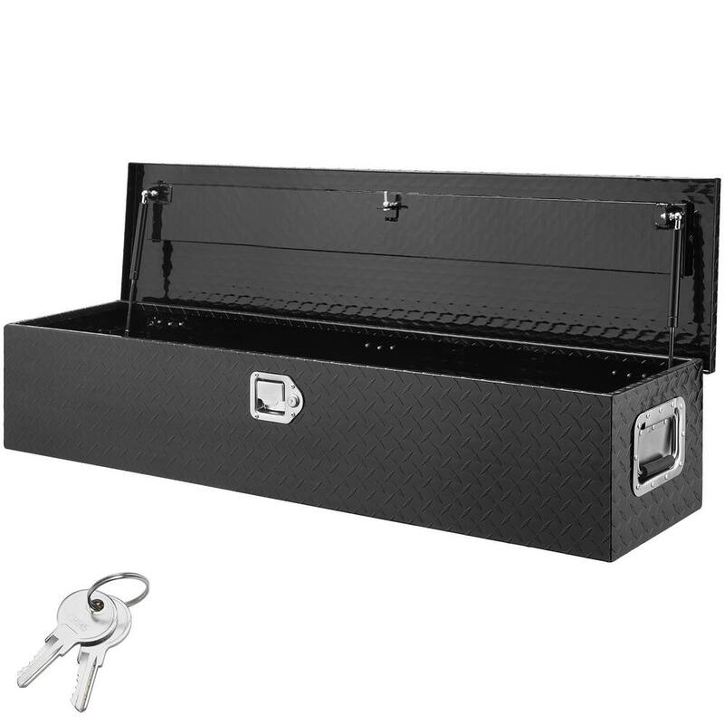 VEVOR 48 in. L x 15 in. W x 15 in. H Top Mount Truck Tool Box Aluminum Bar Tread Tool Box with 2 Keys for Pick Up Truck, Black - LCZXG48X15X155SH1V0