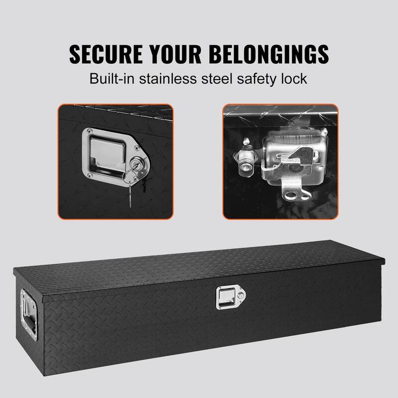 VEVOR 48 in. L x 15 in. W x 15 in. H Top Mount Truck Tool Box Aluminum Bar Tread Tool Box with 2 Keys for Pick Up Truck, Black - LCZXG48X15X155SH1V0