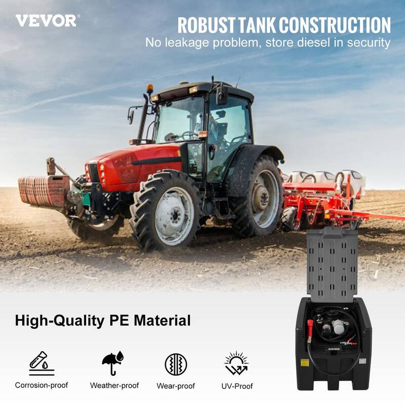 VEVOR Portable Diesel Tank, 58 Gal. Capacity and 10 GPM Flow Rate, Diesel Fuel Tank with 12V Electric Transfer Pump, Black - SLYXJLBDDWC9017X3V0-730