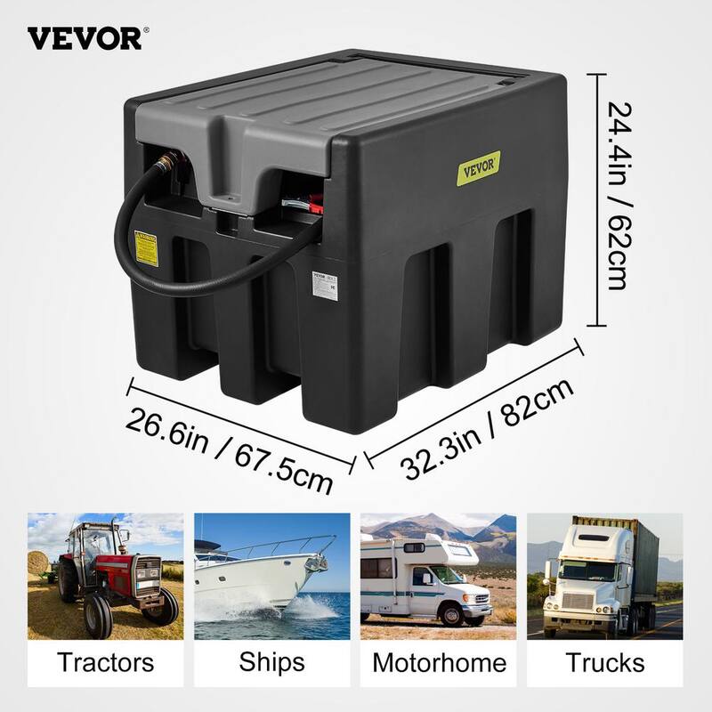 VEVOR Portable Diesel Tank, 58 Gal. Capacity and 10 GPM Flow Rate, Diesel Fuel Tank with 12V Electric Transfer Pump, Black - SLYXJLBDDWC9017X3V0-730