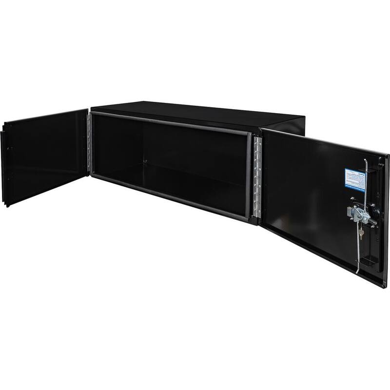 Buyers Products Company 18 in. x 18 in. x 60 in. Black Smooth Aluminum Underbody Truck Tool Box with Barn Door - 1705815